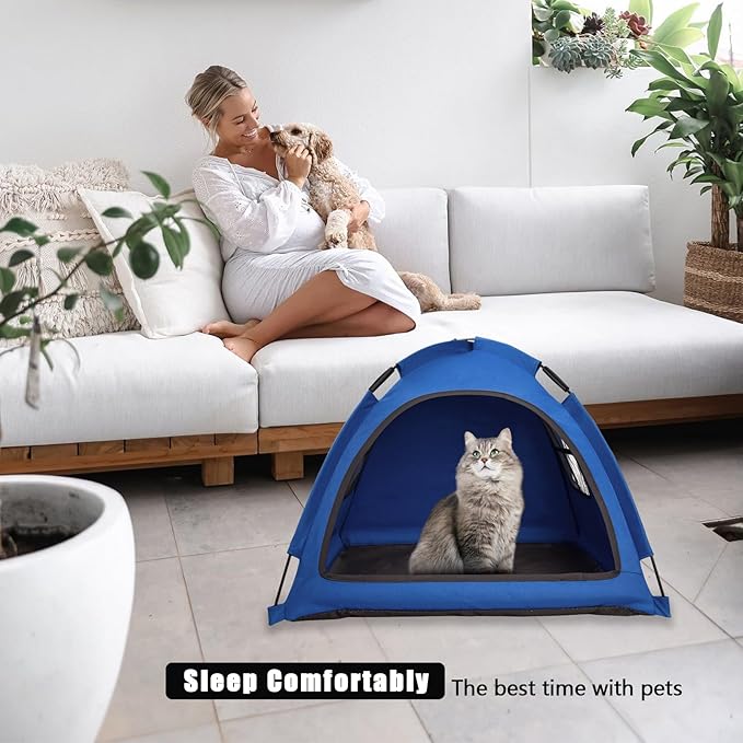 Blue Cat Tent House、Cat's Nest, Portable Indoor/Outdoor Pet Tent House for Cats, Puppies and Other Small Animals-PawvioPets