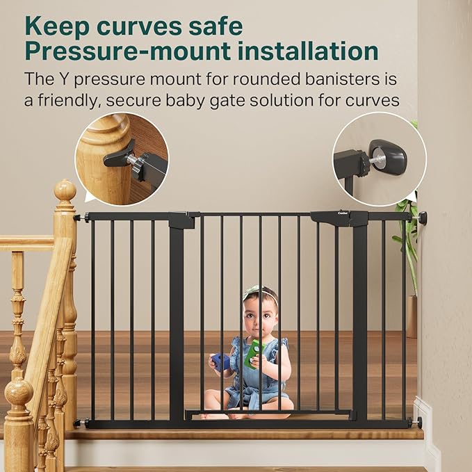 Cumbor 2 Pack 29.7"-48" Baby Gate for Stairs, Mom's Choice Awards Winner-Dog Gate for Doorways, Pressure Mounted Auto-Close Pet Gates for Dogs Indoor, Safety Child Gate with Easy Walk Thru Door,Black-PawvioPets