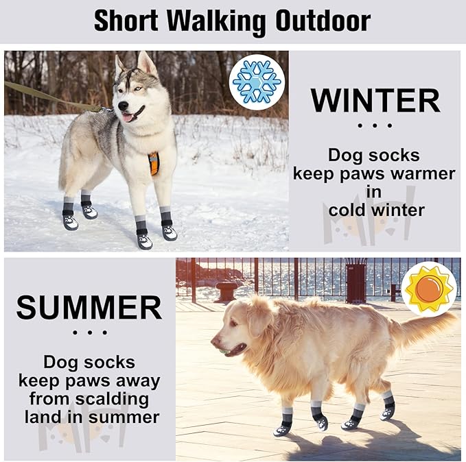 BEAUTYZOO Anti-Slip Dog Socks with Grips Traction Control for Small Medium Large Dogs, Non Skid Indoor Double Side Pet Paw Protector for Hardwood Floor Wear (Moon and Star, XL)-PawvioPets