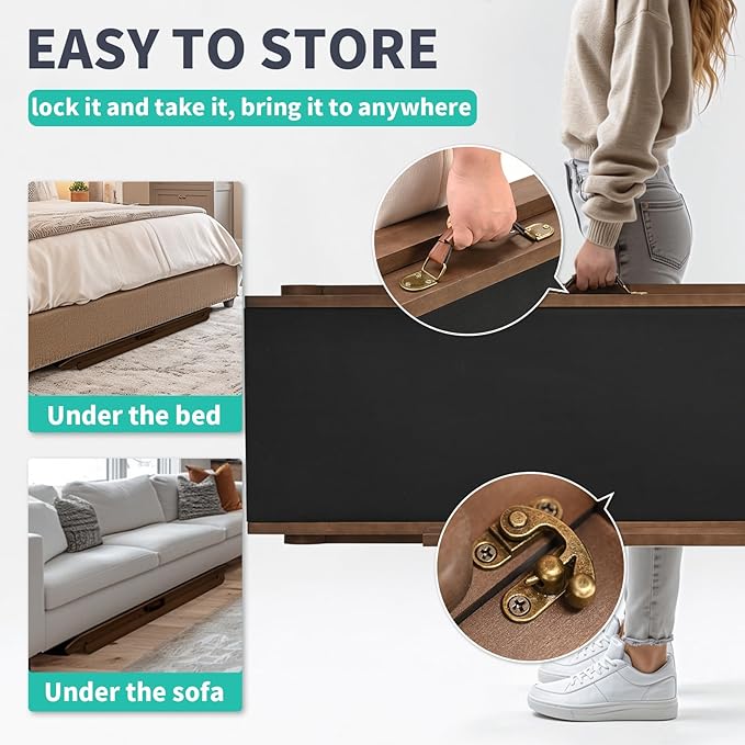 Dog Ramp for Bed, Adjustable Pet Ramps for Dog to Get on Bed, Non-Slip Rubber Surface - Folding Wooden Dog Ramp for Small/Large/Old Dogs, Adjustable up to 23.5 inch High Beds, Safety Railings-PawvioPets