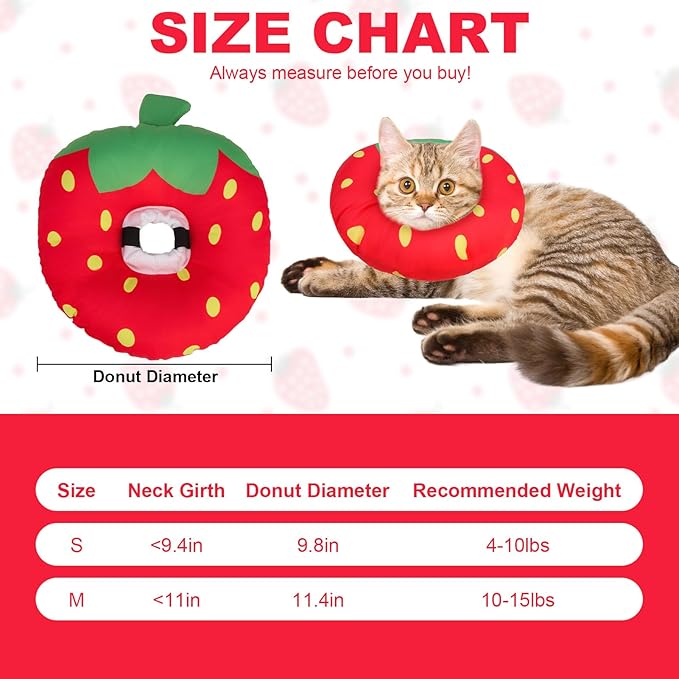 BINGPET Cat Cone Collar Soft,Waterproof Cat Recovery Collar to Stop Licking,Cute Donut Elizabethan e Collar for Cats Kittens Puppies Wound Healing After Surgery(Strawberry,Small)-PawvioPets