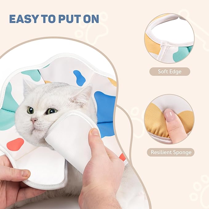 Avont Soft Cat Recovery Cone Collar, Adjustable Lightweight Kitten E-Collar for Small Dogs, Comfortable Neck Donut Stop Licking Scratching After Surgery -Cow(M)-PawvioPets