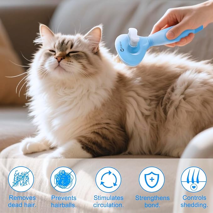 Cat Hair Brush,Cats Brushes for Shedding,Soft Silicone Self Cleaning Brush for Short and Long Haired Cats for Grooming and Shedding (Blue)-PawvioPets