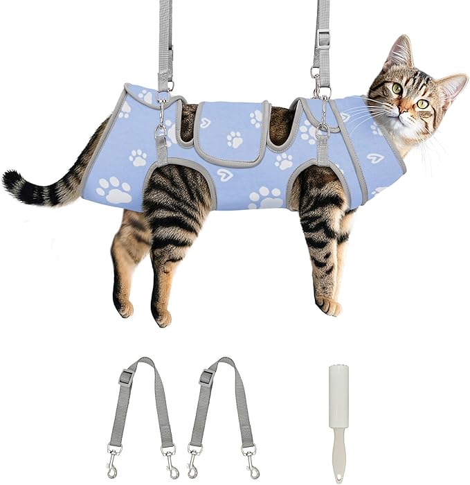 Cat Grooming Hammock, Self-Adherent Wrap for Cutting Nails, Anti-Escape Calming Grooming Bag for Medicine, Nail Clipping, Teeth Brushing, Ear Cleaning-PawvioPets