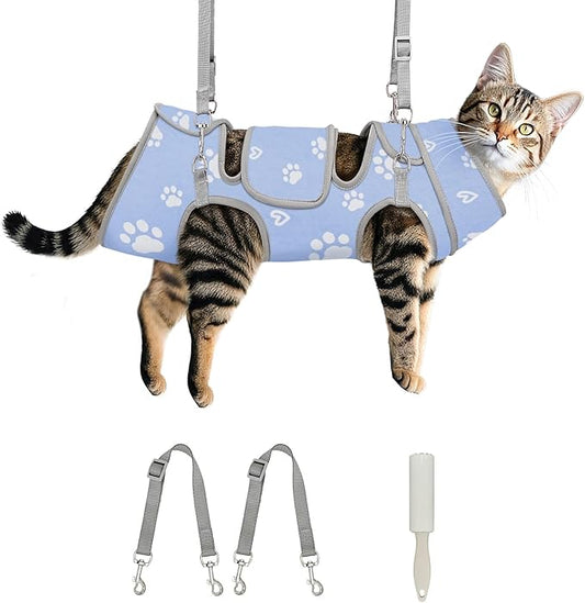 Cat Grooming Hammock, Self-Adherent Wrap for Cutting Nails, Anti-Escape Calming Grooming Bag for Medicine, Nail Clipping, Teeth Brushing, Ear Cleaning-PawvioPets