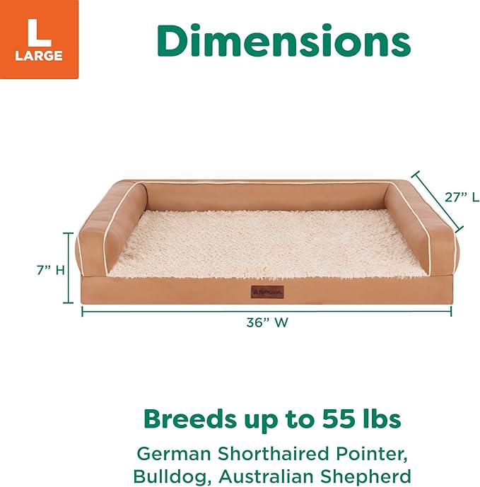 FurHaven Orthopedic Dog Sofa Bed – Memory Foam Couch with Bolsters, Textured Plush & Water-Resistant Cover, Washable Cover, Joint Support - Camel, Large-PawvioPets