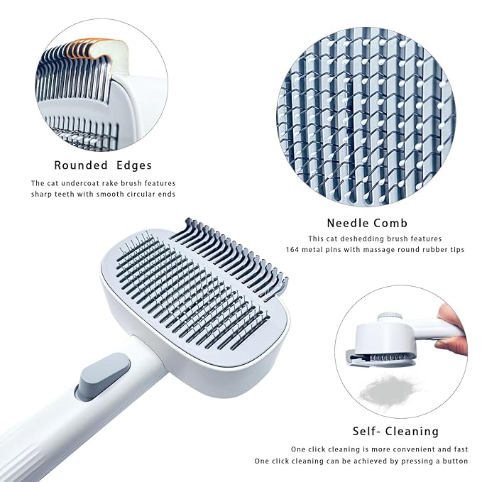 2-in-1 Dog & Cat Grooming Brush – Adjustable Deshedding Comb & One-Touch Clean | Skin-Safe Rake for Mats, Tangles, Shedding | Long/Short Hair Pets-PawvioPets