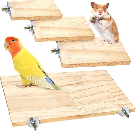 BILLIOTEAM 4-Size Bird Platforms with Wood Perches and Stand Boards - Habitat Cage Corner Shelves with Stainless Steel Washers - Ideal for Parrots, Cockatiels & Small Pets like Hamsters, Gerbils & Chi-PawvioPets
