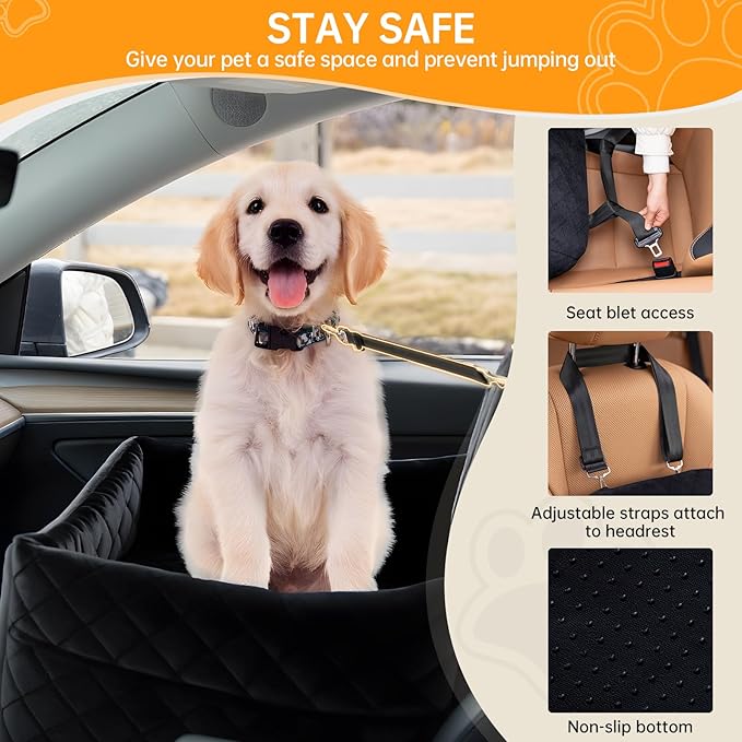 Dog Car Seats for Small Dogs, FurFrolic Memory Foam Dog Booster Seat for Small/Medium Dogs up to 35 lbs, Travel Pet Car Seat with Washable Detachable Cover, Storage Pockets, 2 Safety Belts (Black)-PawvioPets