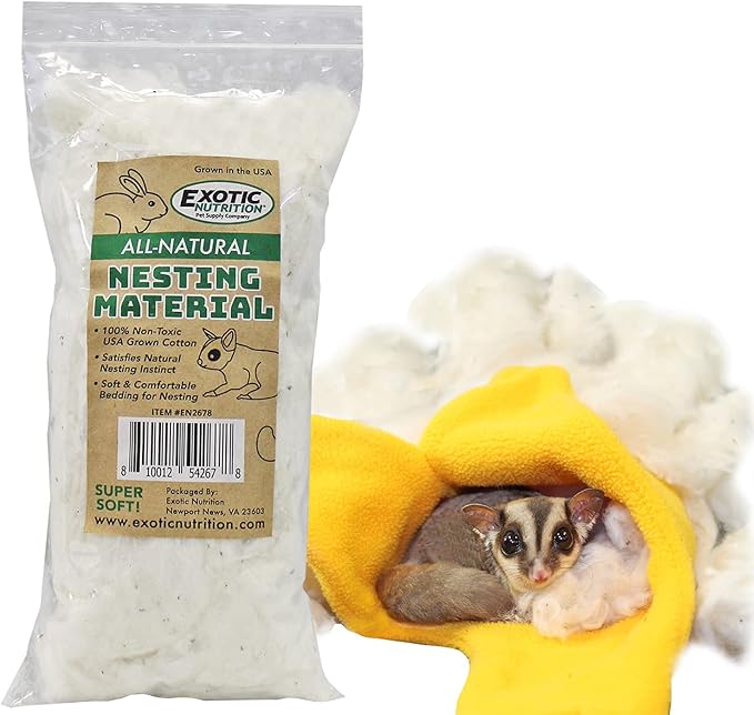 All-Natural Nesting Material (1.5 oz.) - 100% Cotton Eco-Friendly Animal Bedding - For Sugar Gliders, Squirrels, Hamsters, Rabbits, Chinchillas, Rats, Mice, Gerbils, Guinea Pigs and Other Small Pets-PawvioPets