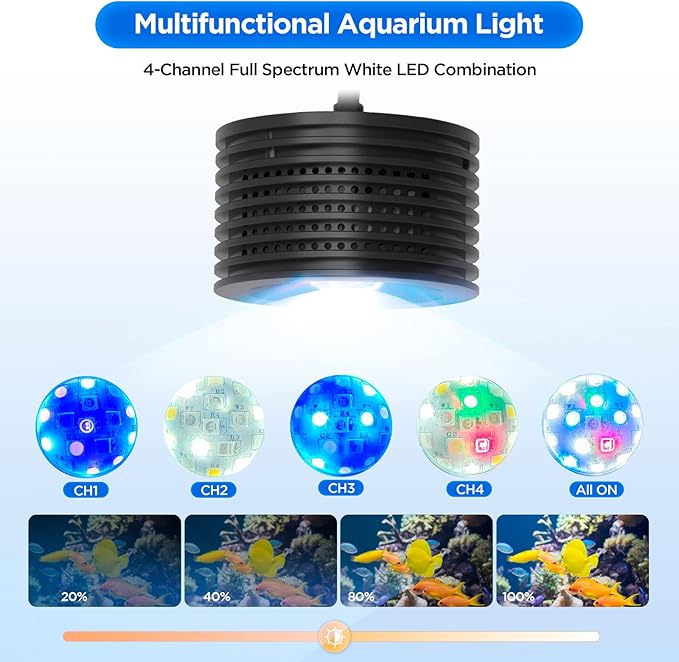 Full Spectrum Aquarium Light, Adjustable Saltwater Super Bright Fish Tank Light for Reef, Coral, Planted Nano Saltwater Aquarium Tank (A-20 Saltwater 16W)-PawvioPets