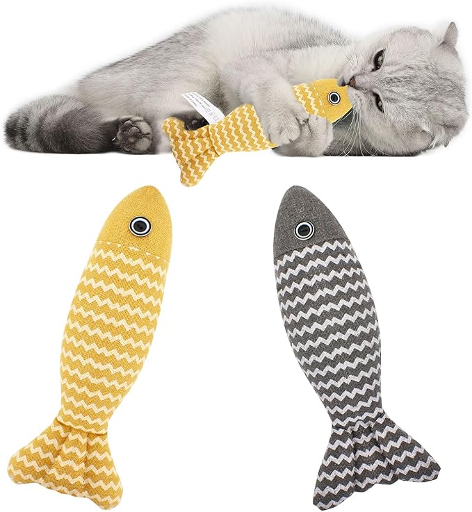 2 Pcs Catnip Toys Fish, Self Play, Cat Toys for Indoor Cats and Kitten, Catnip Cat Toy, Interactive Kitten Exercise Kicker Toys for Indoor Cats 7.8 Inches for All Breeds-PawvioPets