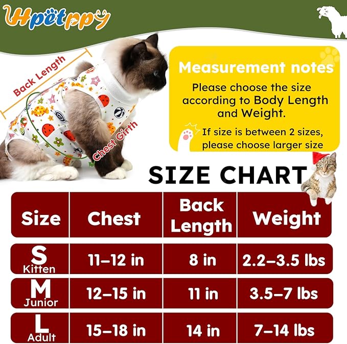Cat Recovery Suit for Spay Abdominal Wounds, Breathable Cat Onesie for Cats After Surgery Female, Kitten Surgical Recovery Suit Female Cone of Shame Alternative for Cats Anti Licking-PawvioPets