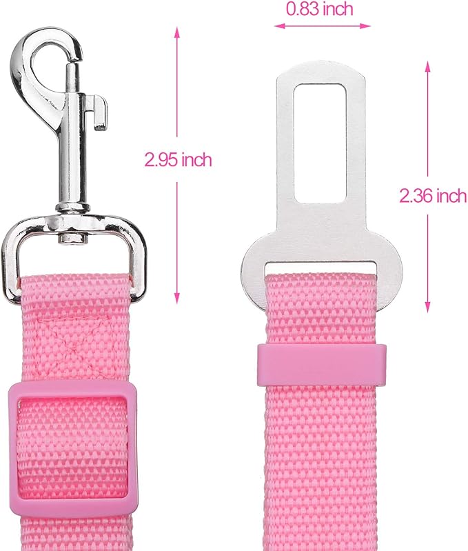 Elisel Elisel 2 Packs Adjustable Length Pet Dog Cat car seat Belt Pet seat Belt Pet Accessories for Dogs Cats and Pets (Black Pink)-PawvioPets
