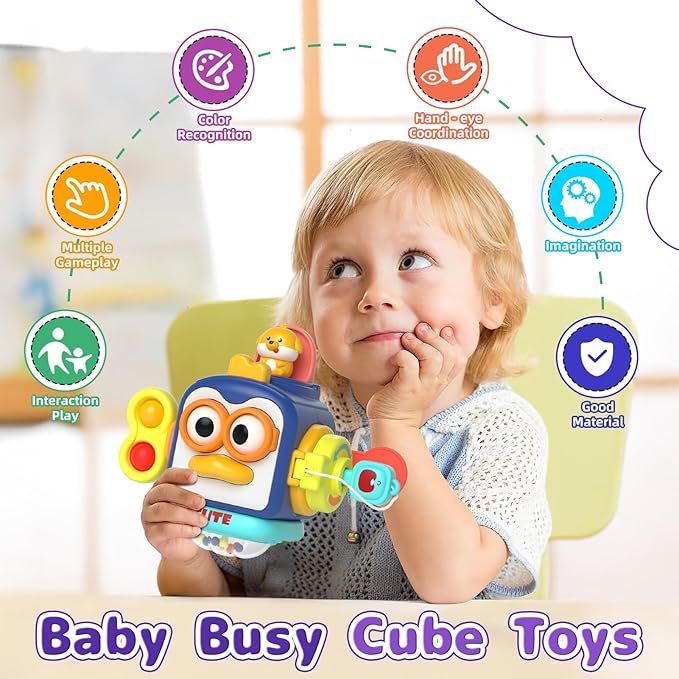 5 in 1 Baby Toy for 12 18 Month, Learning Toys for Babies 12-18 Months, Baby Busy Cube, Stacking&Sensory, Pull String&Piano Xylophone Toy, Birthday Gift for 12+ Month-PawvioPets