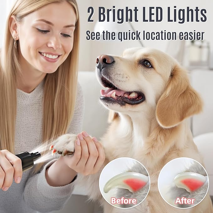 Casfuy New 6-Speed Dog Nail Grinder - 50% More Power Dog Nail Trimmers with 2 LED Lights Quiet 7h Running Time Electric Pet Nail Grinder File Toenail Grinder for Large Medium Small Dogs & Cats (Black)-PawvioPets