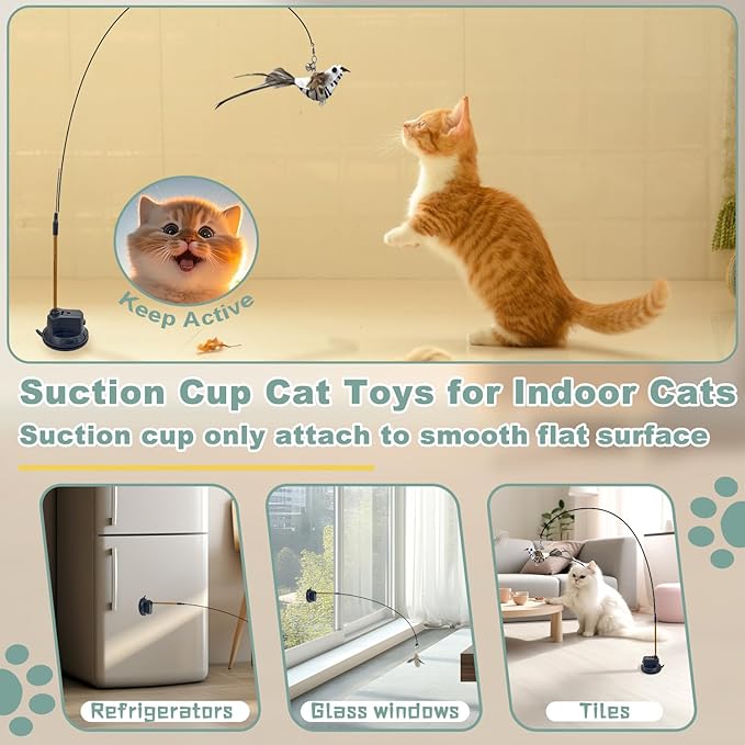 7-in-1 Interactive Cat Toys for Indoor Cats with Washable Adhesive Suction Cup, Hanging Cat Toys, Silvervine Stick and Sisal Chew Rope Catnip Teething Toy for Bored Kitten-PawvioPets