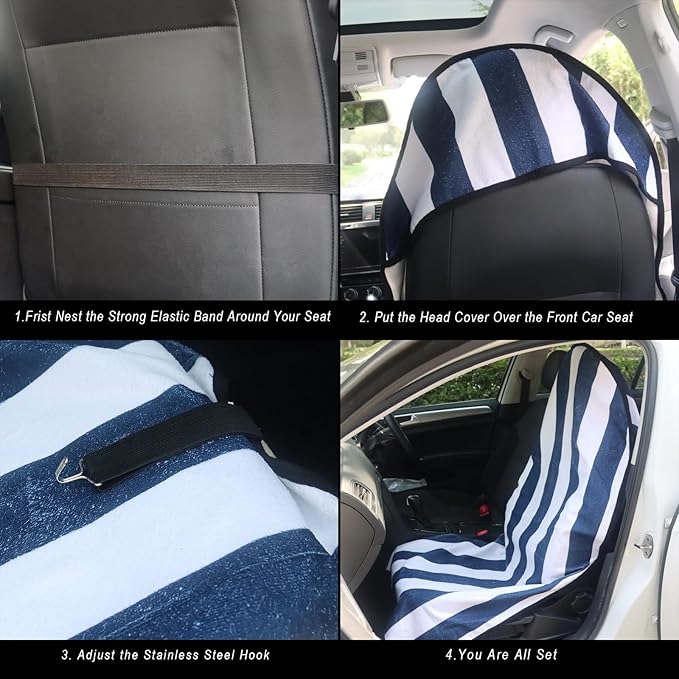 Car Seat Cover Protector Front Seats,for Gym Workout,Running,Swimming,Beach and Hiking,Waterproof Sweat Towel Bucket Seat Covers for Cars SUV Trucks (Blue Stripe, 1Pcs)-PawvioPets