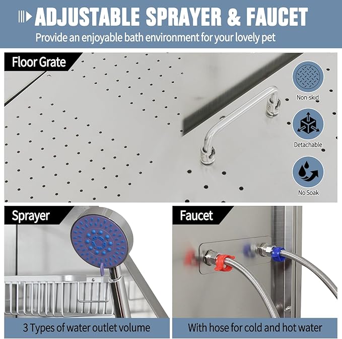 Dog Washing Station 38'' Stainless Steel Pet Grooming Tub for Large Dogs Over-Size Professional Dog Grooming Bathtub Station Wash Shower Sink Pet Grooming Bathtub Station-PawvioPets