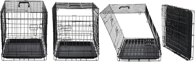 DONORO Dog Crates for Small Size Dogs Indoor Double Door Dog Kennels & Houses for Puppy and Cats, Collapsible Metal Contour Dog Cages (Brown, 24.0" L x 18.0" W x 20.0" H)-PawvioPets