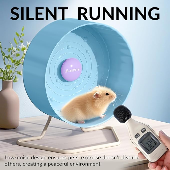 8.4" Silent Hamster Wheel, Non-Slip Track, Exercise, Release Stress, Relieve Anxiety, Adjustable Height Stand, for Syrian Dwarf Hamster, Gerbil, Mice, Other Small Medium Sized Pets, Blue-PawvioPets