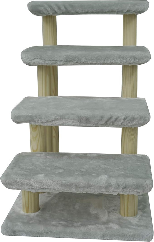 Cowboy Wooden pet Stairs 4-Step pet Ladder cat Dog Easy Stairs with Detachable Carpet for high Bed and Couch (Gray)-PawvioPets