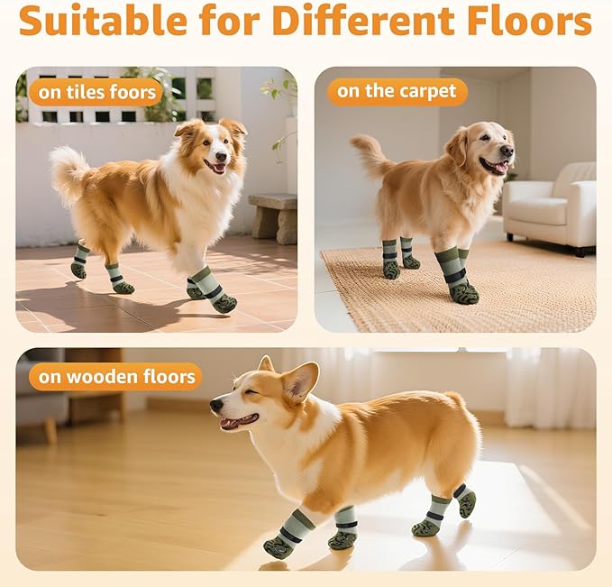 Double Sides Non-Slip Dog Socks to Prevent Licking Paws - Strong Traction for Paw Protector, Senior Dogs, Hardwood Floors, Dog Booties with Grippers - Size Medium-PawvioPets