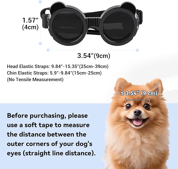 Dog Goggles for Small Breed UV/Wind/Dust Protection Puppy Sunglasses with Adjustable Strap - Black-PawvioPets
