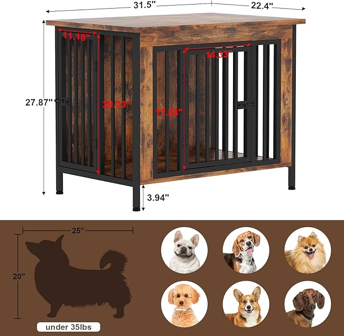 EasyCom 31.5" Small Dog Crate Furniture, Chew-Resistant Dog Crates for Small and Medium Dogs, Dog Kennel Furniture Indoor with 2 Doors and 3.94" Raised Feet, as TV Stand, End Table, Crate Table-PawvioPets