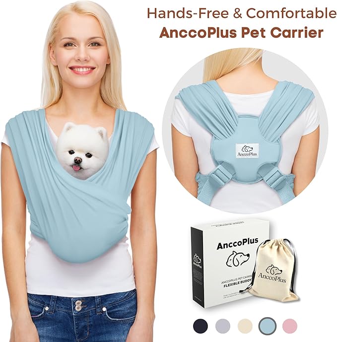 Dog Carriers for Small Dogs, Front Facing Dog Sling Carrier, Hands Free Cat Carrier, Size Adjustable, Reducing Back Pain, Premium Cotton, Safe and Soft Dog Carrier (Regular, Baby Blue)-PawvioPets