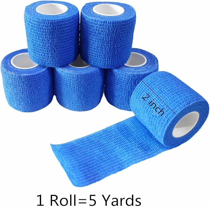 6 Pack 2" x 5 Yards Self Adhesive Bandage Wrap Breathable Cohesive Vet Wrap for Pets, Elastic Self-Adherent Tape for Sports, Wrist, Ankle (Blue)-PawvioPets