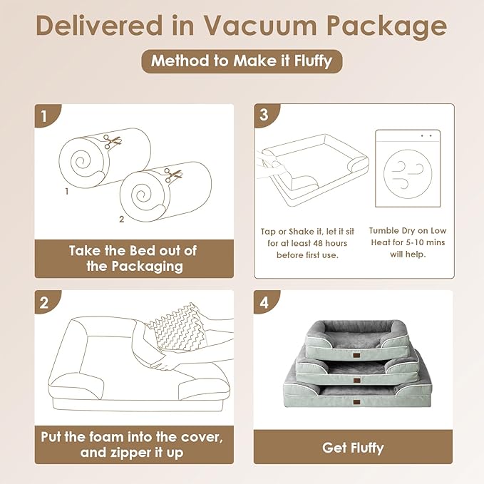 EHEYCIGA Orthopedic Dog Beds for Large Dogs, Waterproof Memory Foam Large Pet Bed with Sides, Non-Slip Bottom and Egg-Crate Foam Dog Couch Bed with Washable Removable Cover, Greyish Green-PawvioPets