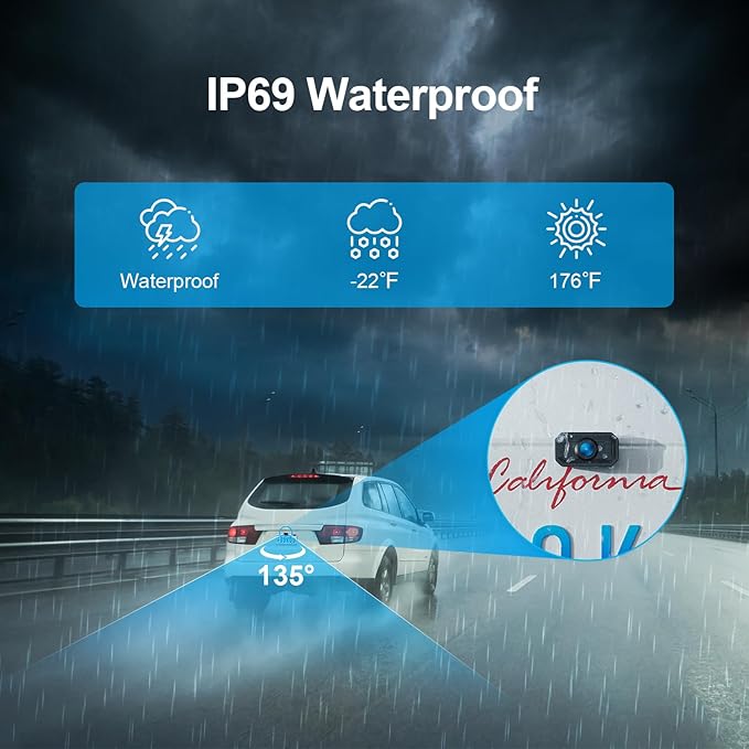 Fookoo HD 1080P 5-inch Wireless Backup Camera, 5" Split Screen Monitor Rear View Licence Plate Camera, DIY Guide Lines Wide Angle IP69 Waterproof Easy to Install for Car Pickup Van SUV - DW5CT-PawvioPets