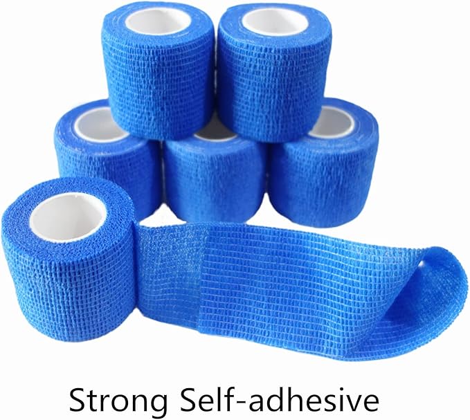 6 Pack 2" x 5 Yards Self Adhesive Bandage Wrap Breathable Cohesive Vet Wrap for Pets, Elastic Self-Adherent Tape for Sports, Wrist, Ankle (Blue)-PawvioPets