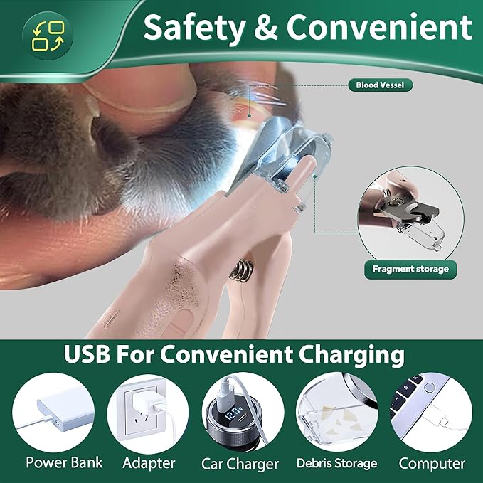 Dog Nail Clippers & Cat Nail Clipper with Catcher, 2 in 1 Dog Nail Trimmers & Grinder with Light for Large Small Dogs Cats,Silent Groom Pro Claw Trimmer, Rechargeable Dogs Nails Grinder Quiet-PawvioPets