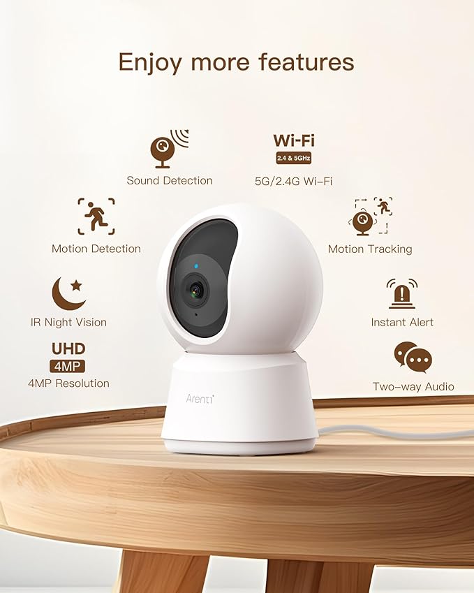 ARENTI 5G Security Camera Indoor, 4MP Pet Camera with Speaker for Dog/Cat, Baby Monitor with Phone App, Dual-Band WiFi, Auto Tracking, Super Night Vision, 2-Way Talk, Cloud & SD Card Storage-PawvioPets