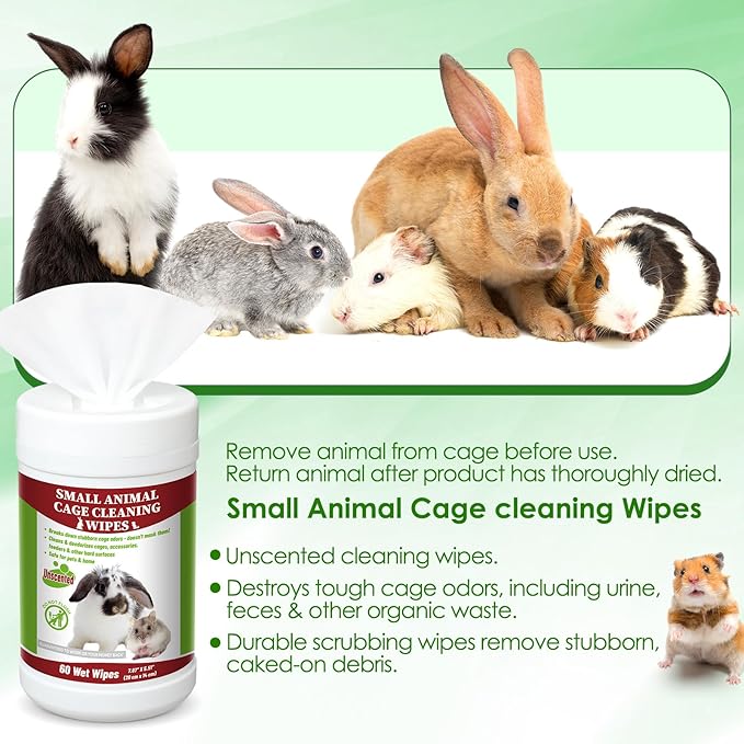 2 Pack Small Animal Cage Wipes 120 Count Small Animal Cage Clean up Wipes Removes Stubborn Caked-on Hamster Cage Cleaner for Pet Bunny Supplies Cleaning Deodorizing-PawvioPets