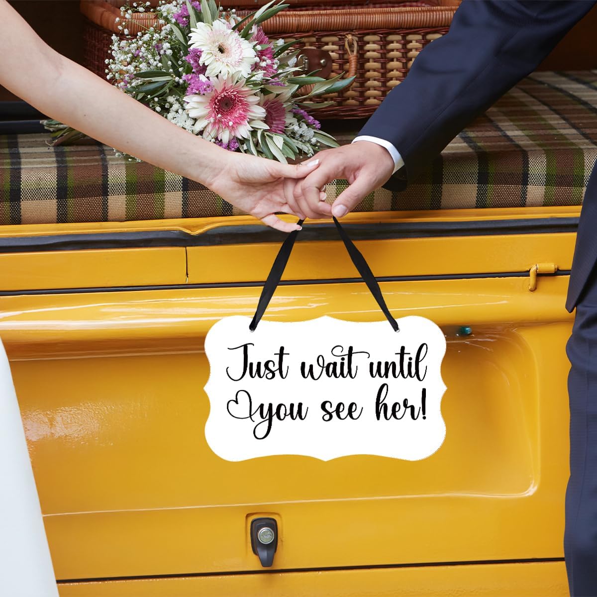 Acrylic Wedding Sign, Ring Bearer Sign, for Rustic Wedding Decor Signs, Acrylic Wall Art With Ribbon for Chairs Weddings Decoration and Event Party - Just Wait Until You See Her (White)