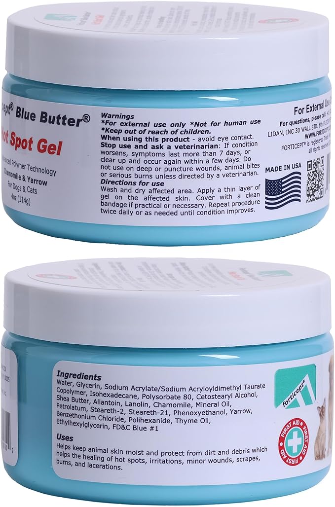 Forticept Blue Butter – Hot Spot Treatment for Dogs | Dog Wound Care | Skin Yeast Infections, Ringworm, Cuts, Rashes, First Aid Veterinary Strength Topical Ointment 4oz-PawvioPets