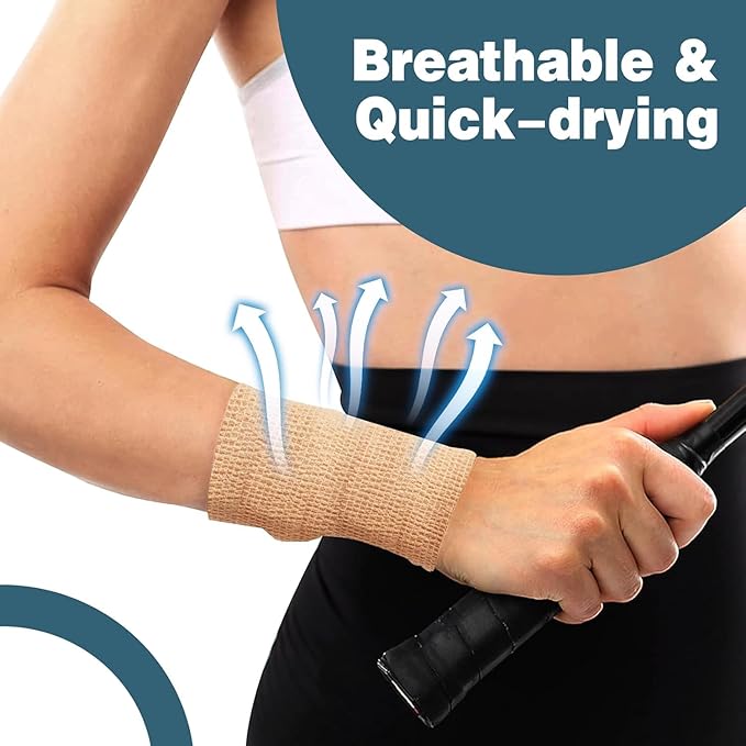 AZEN 120 Pack Self Adhesive Bandage Wrap, 2" X 5 Yards Elastic Cohesive Bandage Wrap, Skin Color Athletic Tape, Vet Wrap, Ankle Tape-PawvioPets