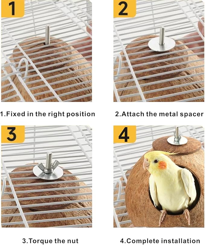 Bird Nest for Cage Natural Coconut Shell Birds House 2 Pack Parakeet Hide Breeding Hut Bird Cage Accessories & Decor Hamster Toys for Parrot Lovebirds Budgies Cockatiel Conure Finch Canary-PawvioPets