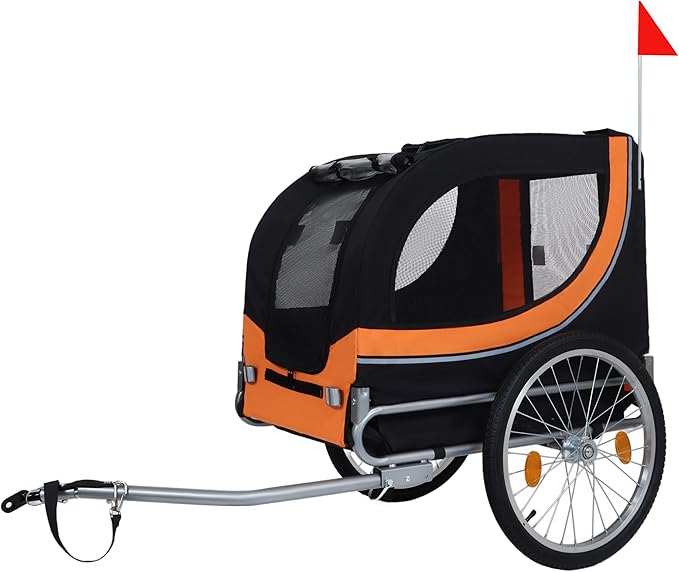 Blue-Grey Large Folding Bike Trailer for Dogs – Heavy-Duty Steel Frame, 66LB Capacity Pet Carrier for All-Terrain Cycling, Jogging & Camping Adventures!-PawvioPets