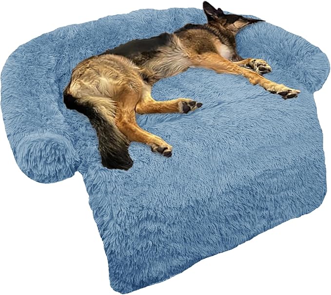 GGIB Calming Dog Bed Fluffy Plush Dog Mat for Furniture Protector with Removable Washable Cover for Large Medium Small Dogs and Cats (Large, Navy)-PawvioPets