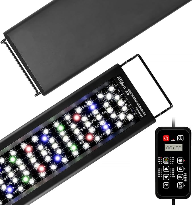 Advanced 7-Row LED Aquarium Light, Easy Setup Controller, Auto On Off Full Spectrum Fish Tank Light, 24/7 Lighting Cycle, 8 Colors, 10 Level Dimming, 32W for 24"-30" Freshwater Planted Tank-PawvioPets