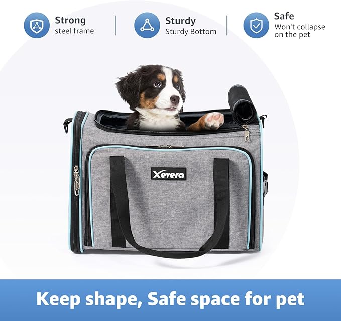 Cat Dog Carrier with Wheels, Expandable Rolling Soft-Sided Carrier for Small Cats and Dogs Under 25 LBS, Pet Carrier on Wheels with Locking Safety Zippers and Anti-Scratch Mesh (Grey)-PawvioPets