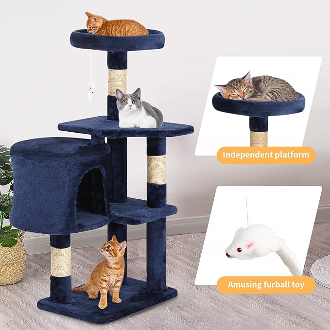 BestPet Cat Tree 36 inch Tall Scratching Toy Activity Centre Cat Tower Cat Condo Multi-Level Furniture Scratching Posts for Indoor Cats,Navy Blue-PawvioPets