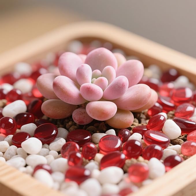 2.16LB Glass Beads Vase Filler Aquarium Gravel Decor Flat Glass Marbles Gems Pebbles Fish Tank Rocks Home Decorative Art Craft - Red-PawvioPets