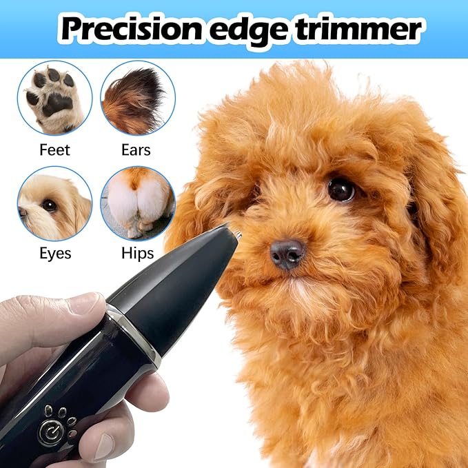 Dog Clippers Grooming Kit - Low Noise, Cordless Electric Trimmer with Nail Grinder for Dogs & Cats, 4 in 1 Rechargeable Clippers for Paws, Ears, Face and Matted Hair (Black)-PawvioPets