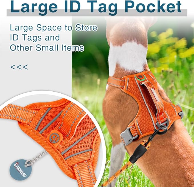 BARKBAY Dog Harness No Pull with ID Tag Pocket - Heavy Duty, Reflective, Easy Control for Large Dogs(Orange,S)-PawvioPets