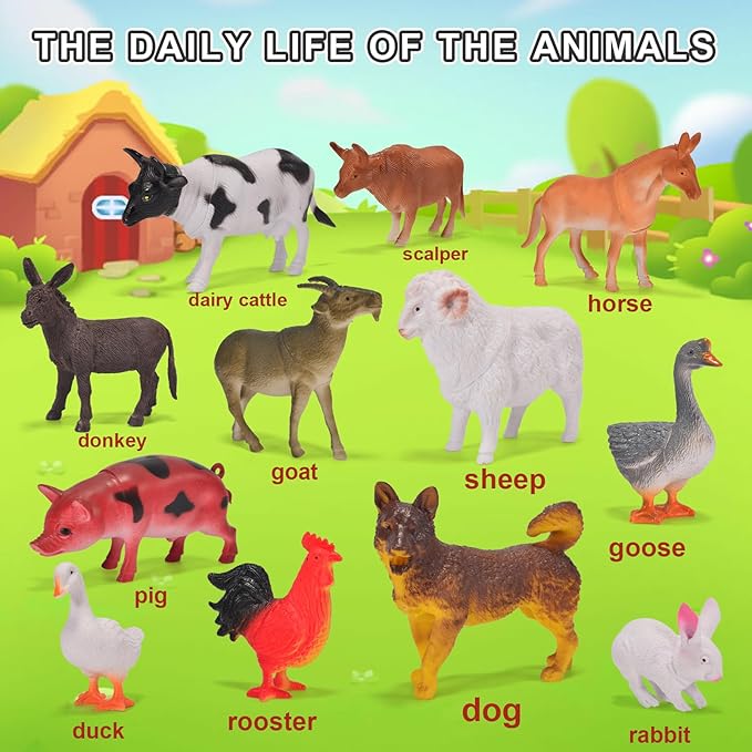 12 Pack Large Farm Animals Toys for Kids 3-5 Year Old Toddlers 1-3 Realistic Plastic Farm Animal Figures Playset Animal Poultry for Learning-PawvioPets